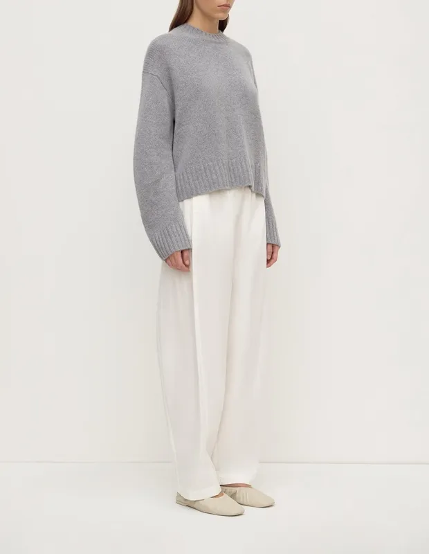 Gray Marle Cashmere Crew-Neck Knit Sweater