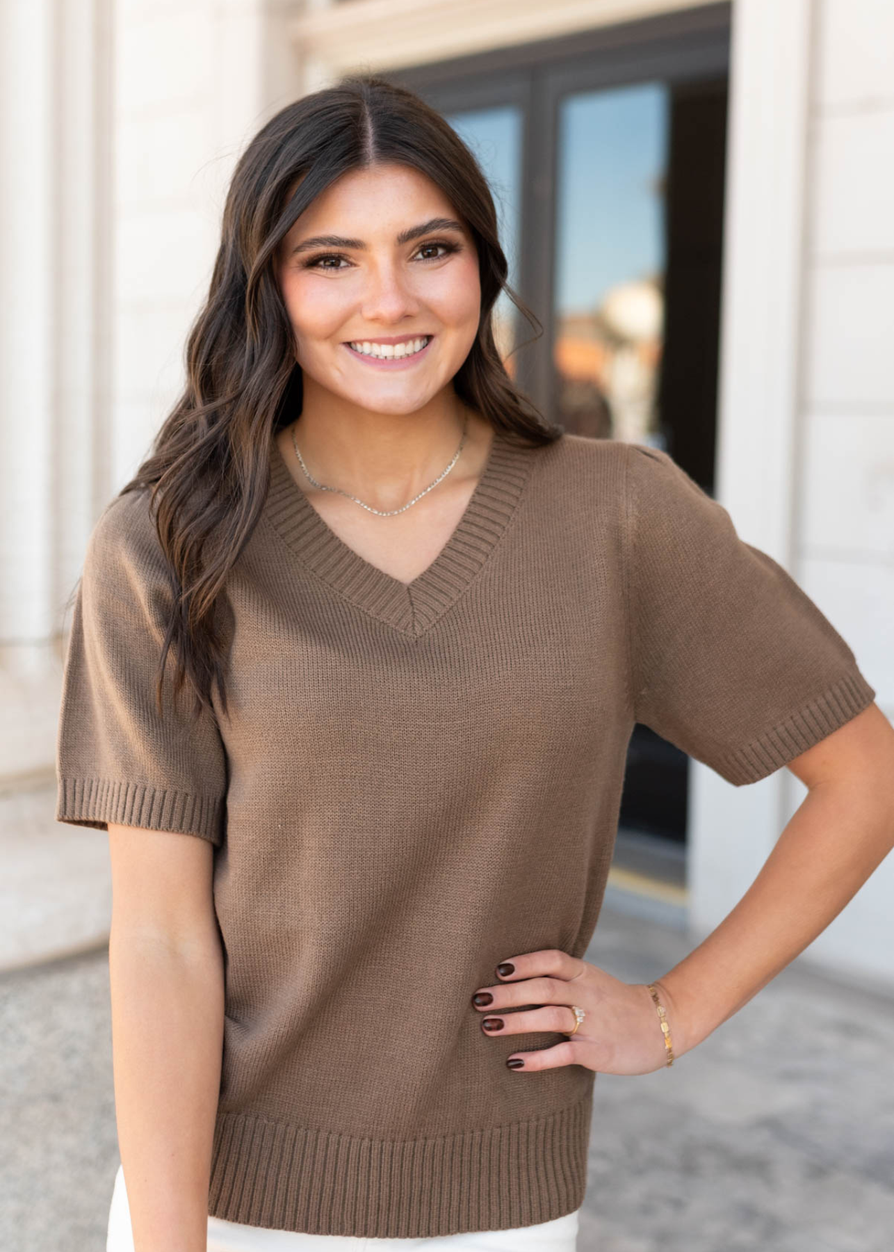 Chesnee Taupe Short Sleeve Sweater