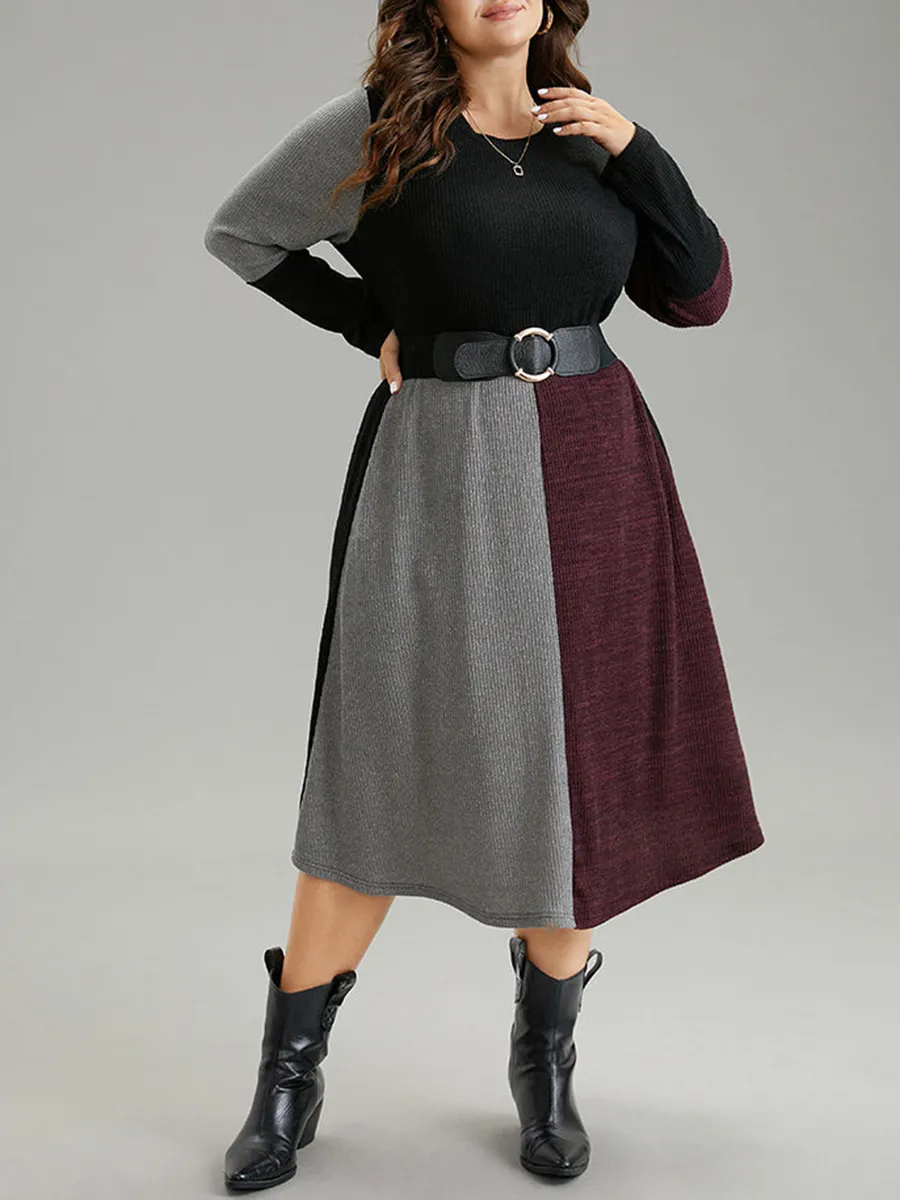 Elegant Senior Color Combination Waist Dress Midi Skirt