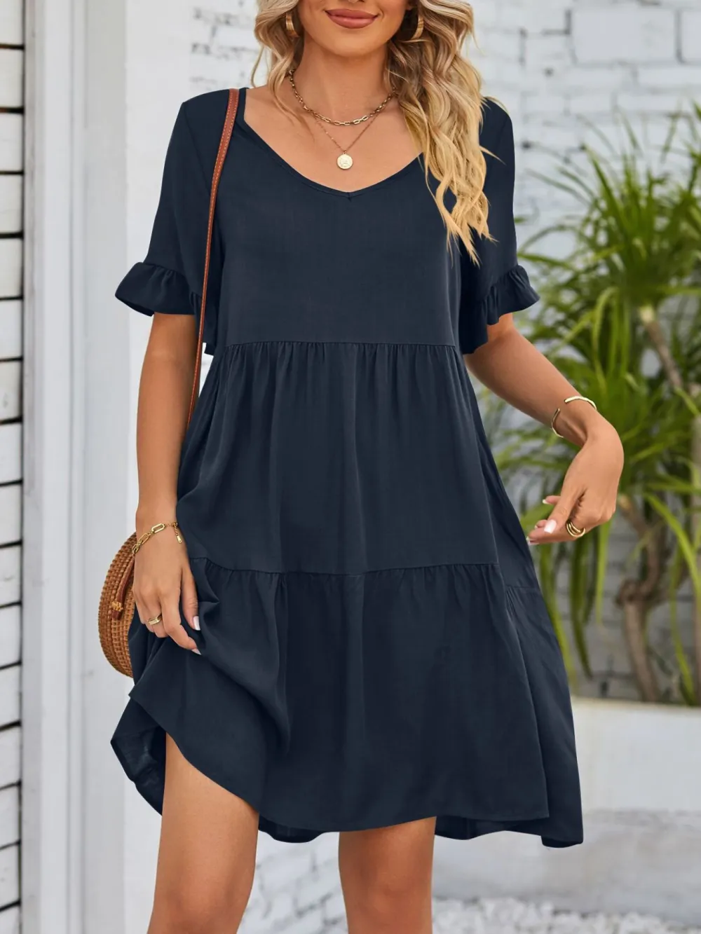 Relaxed Shape Ruffle Tiered Mini Dress