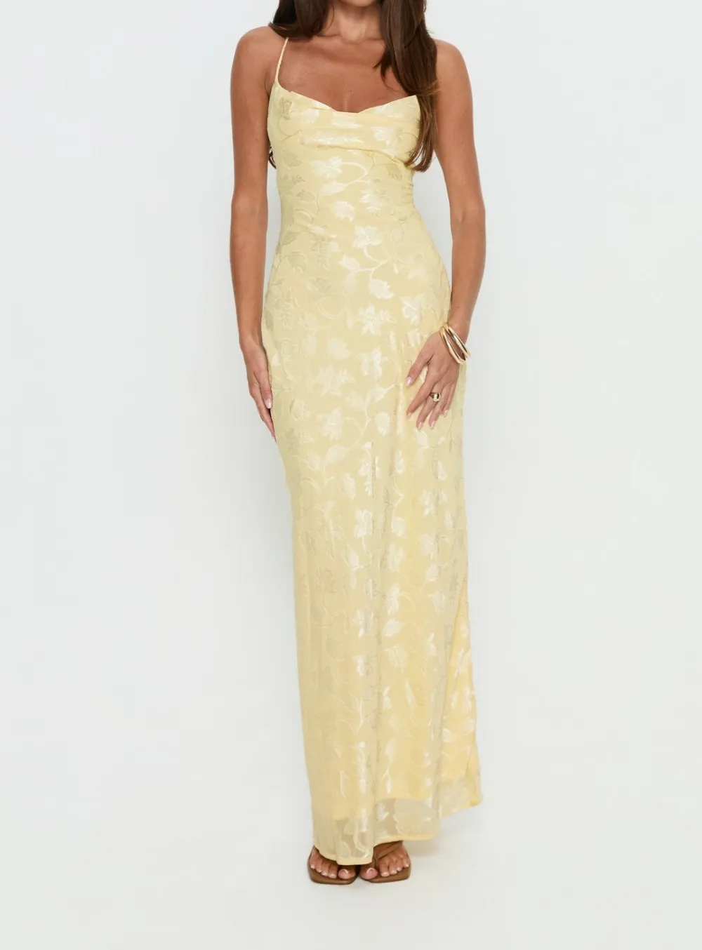 Bias Cut Lace Detail Maxi Dress