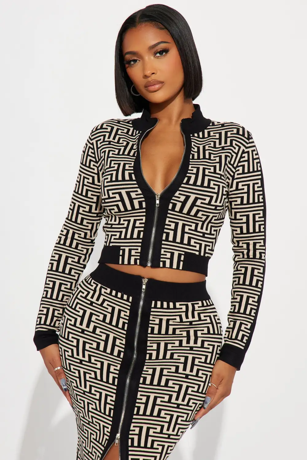 Luxe Attitude Sweater Skirt Set - Black/combo