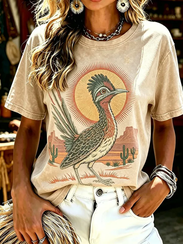 Women's Vintage Western Print Top