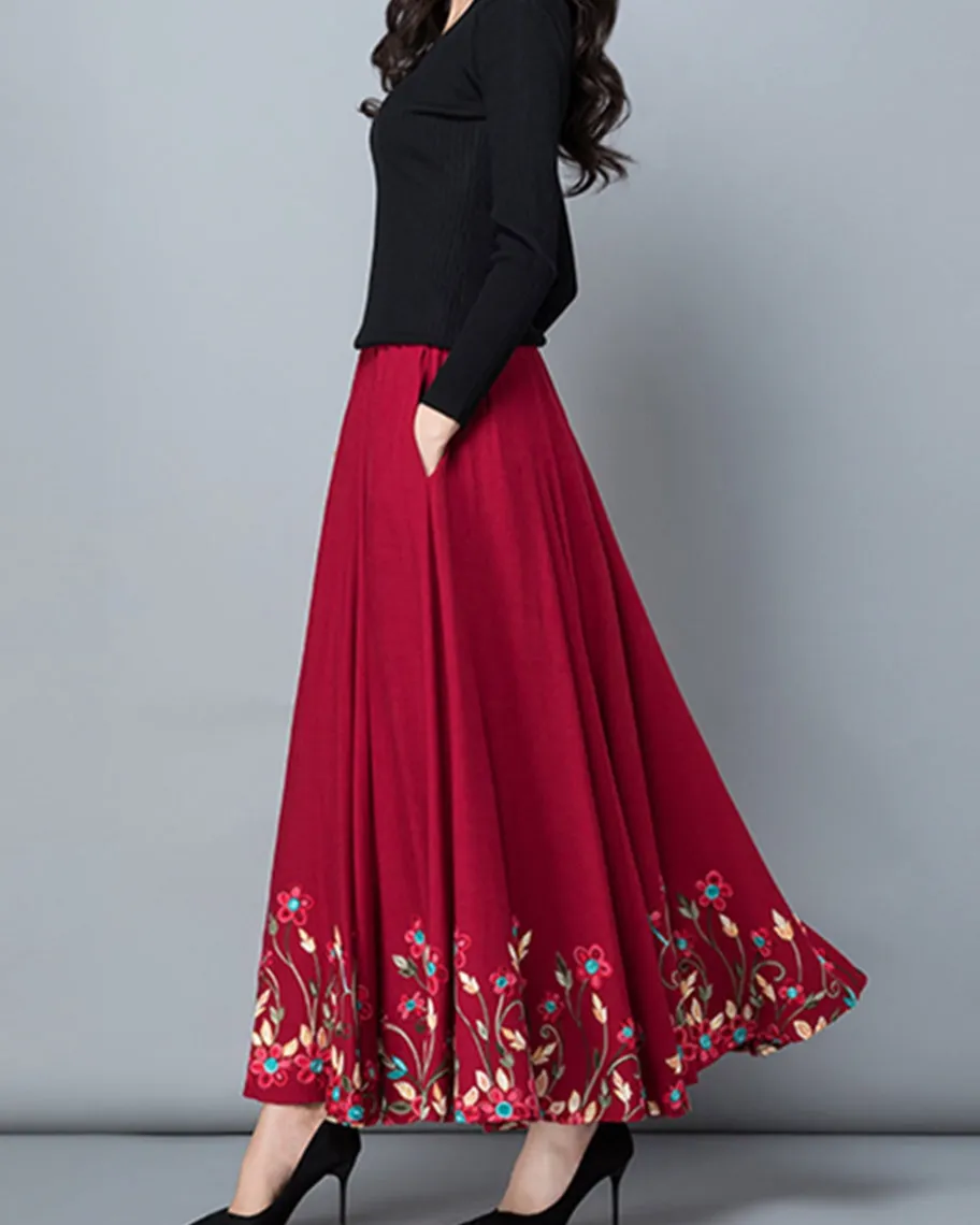 Everyday Embroidered Cotton A Line Maxi Skirt
