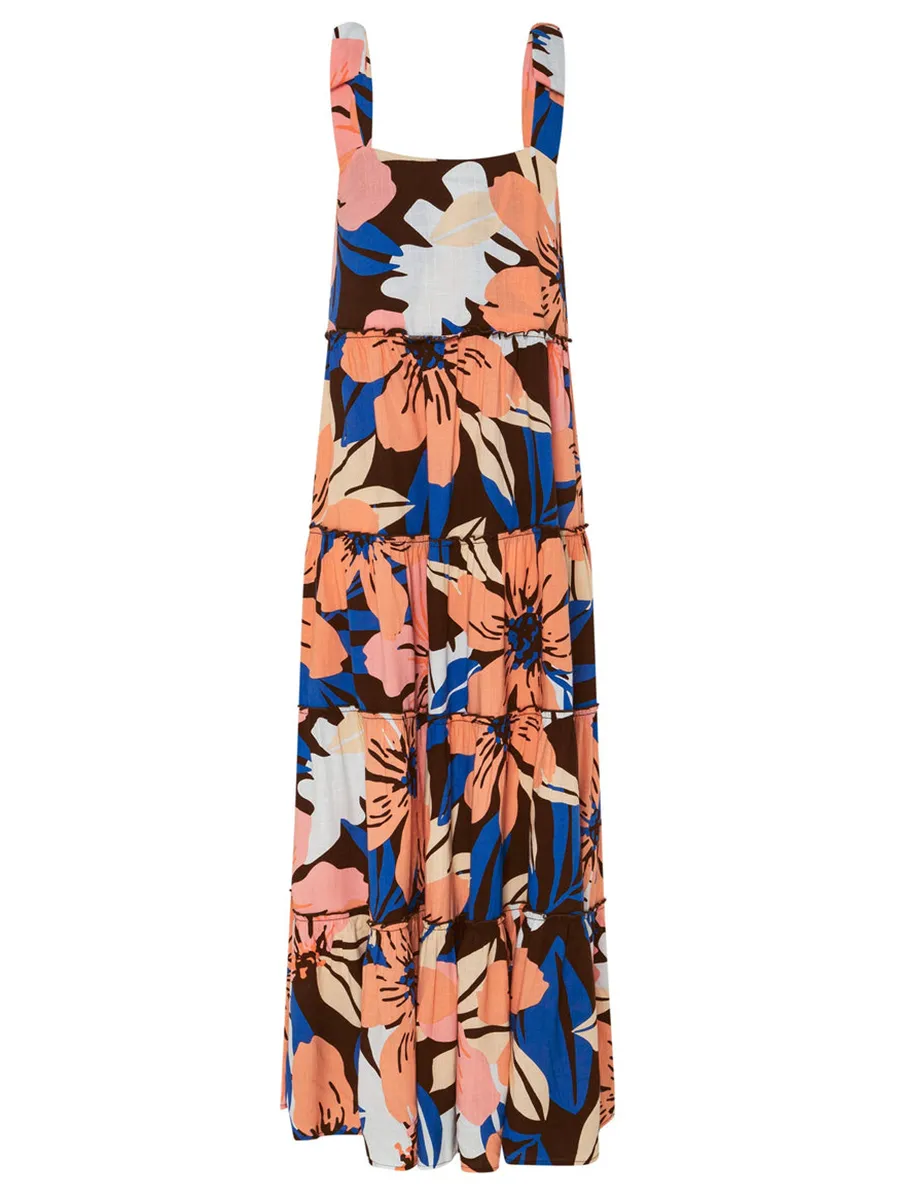 Women's printed holiday dress with shoulder floral print