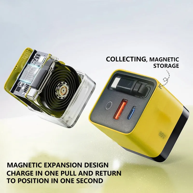 GaN Charger with Built-in Retractable Cable