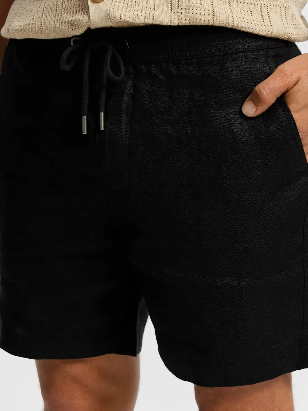 Black Relaxed Fit Casual Style Denim Short