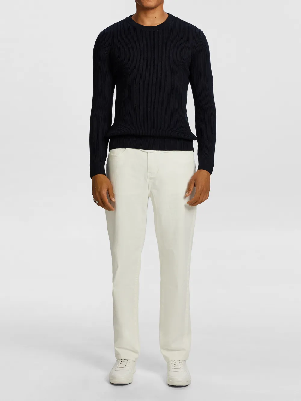 Navy Ribbed Crew Neck Sweater