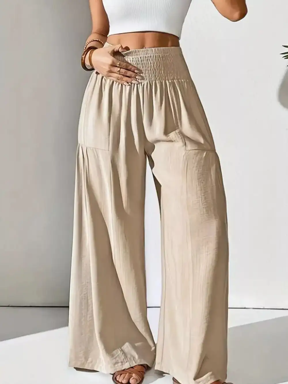 Everyday Smocked Waist Wide Leg Pants