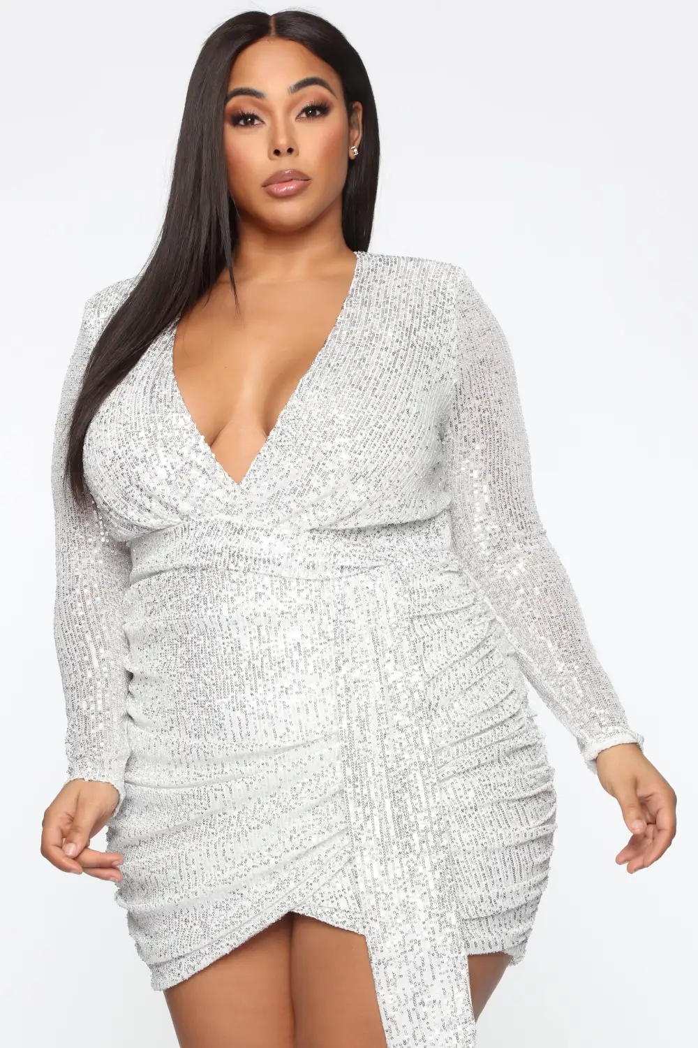Center Stage Sequin Mini Dress - White/Silver