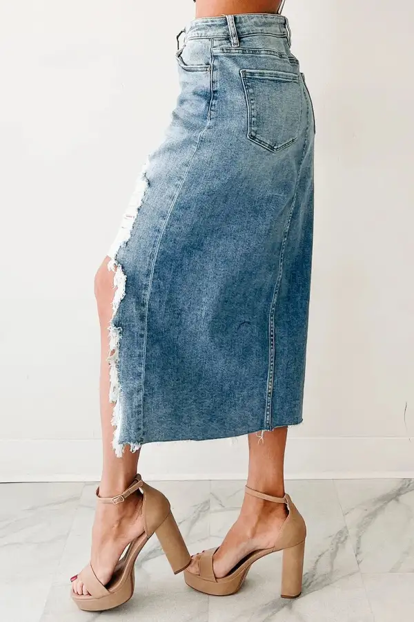 Denim Distressed Skirt