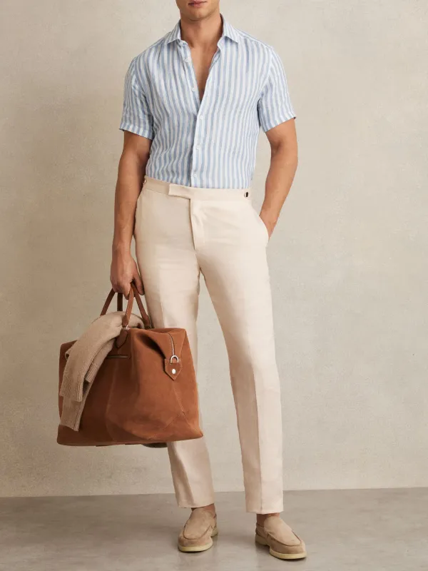 Casual Holiday Style Breathable Linen Short-Sleeved Shirt