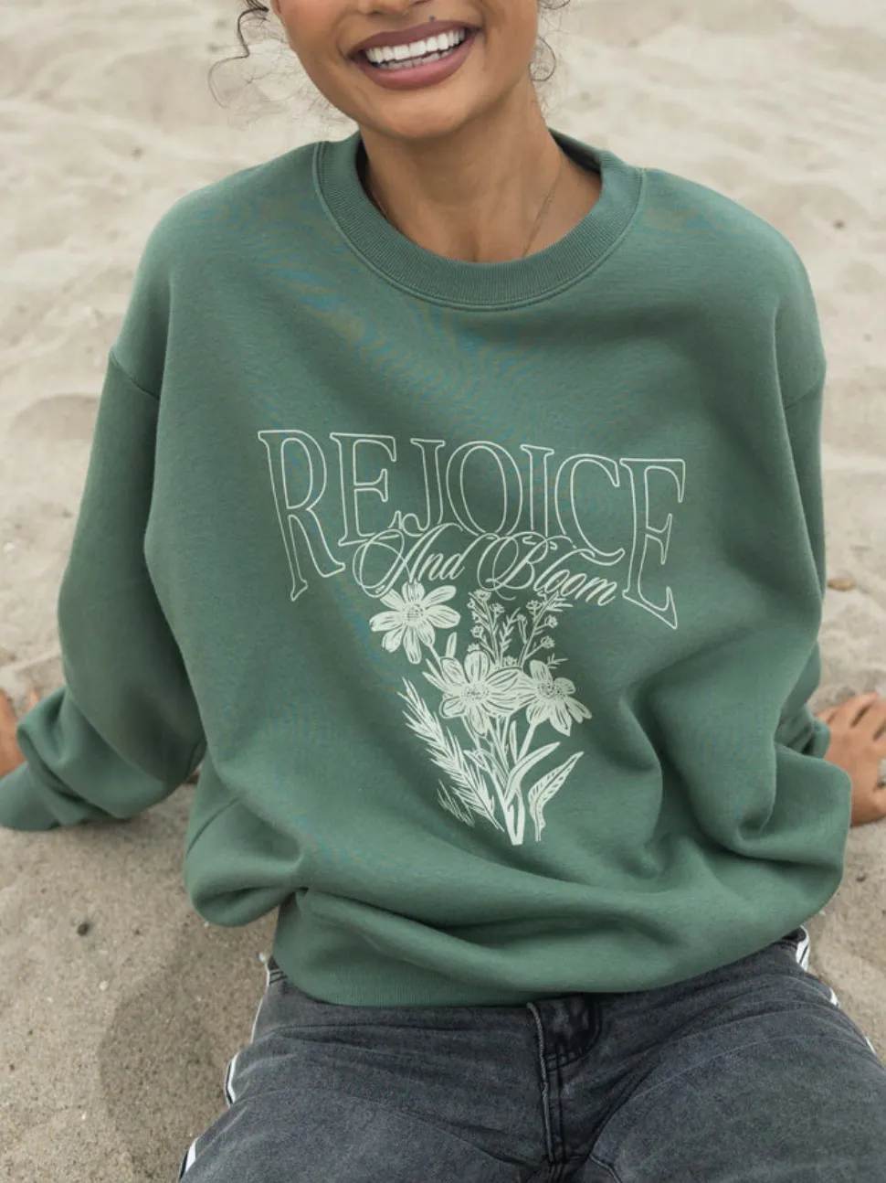 Women's Inspirational Flower Pattern Printed Long-Sleeved Round-Neck Sweatshirt