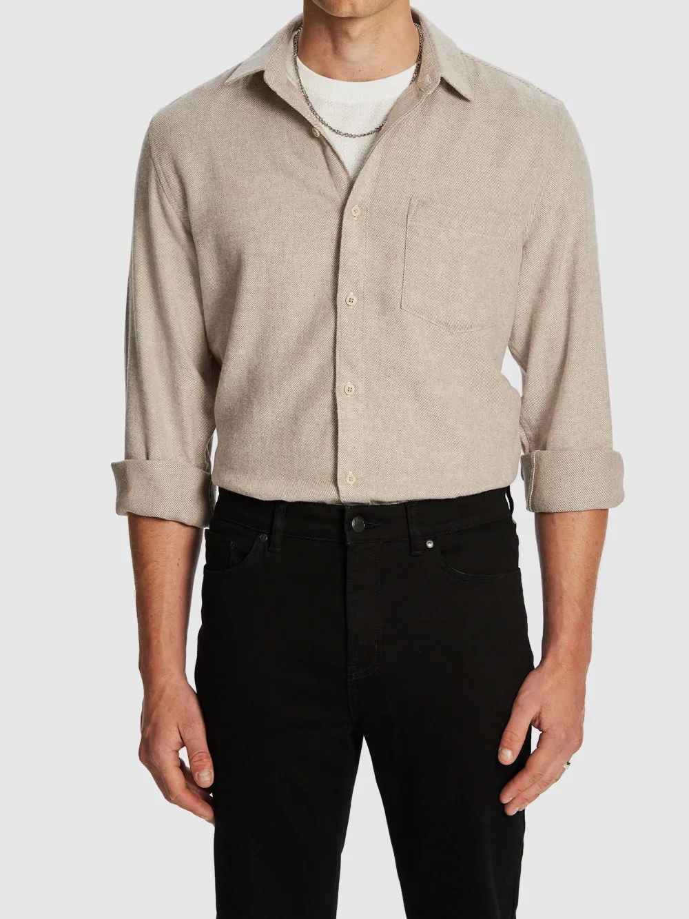 Beige Linen Long Sleeve Shirt