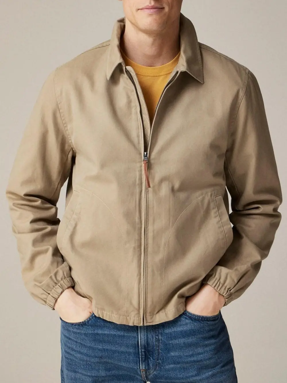 Khaki Zip Front Twill Jacket