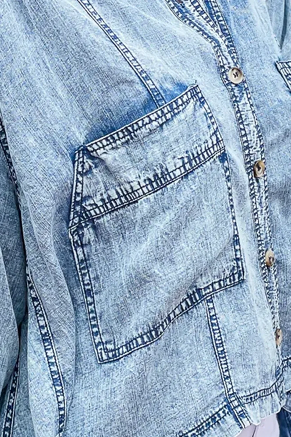 Distressed Denim Long Sleeve Top