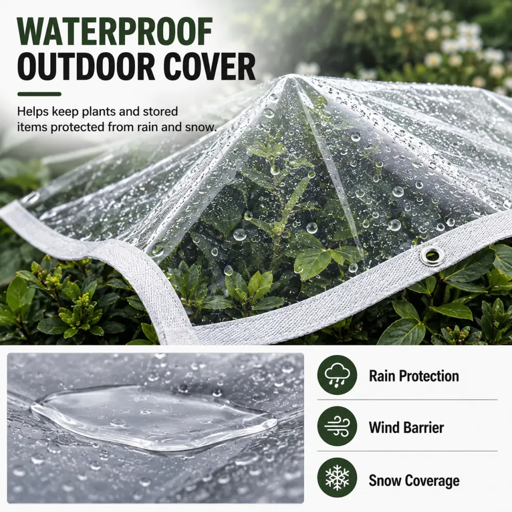 Clear Waterproof PE Tarp, Transparent Outdoor Cover with Metal Grommets