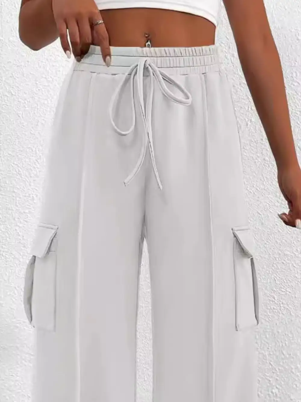 Casual High Waist Cargo Pants with Drawstring