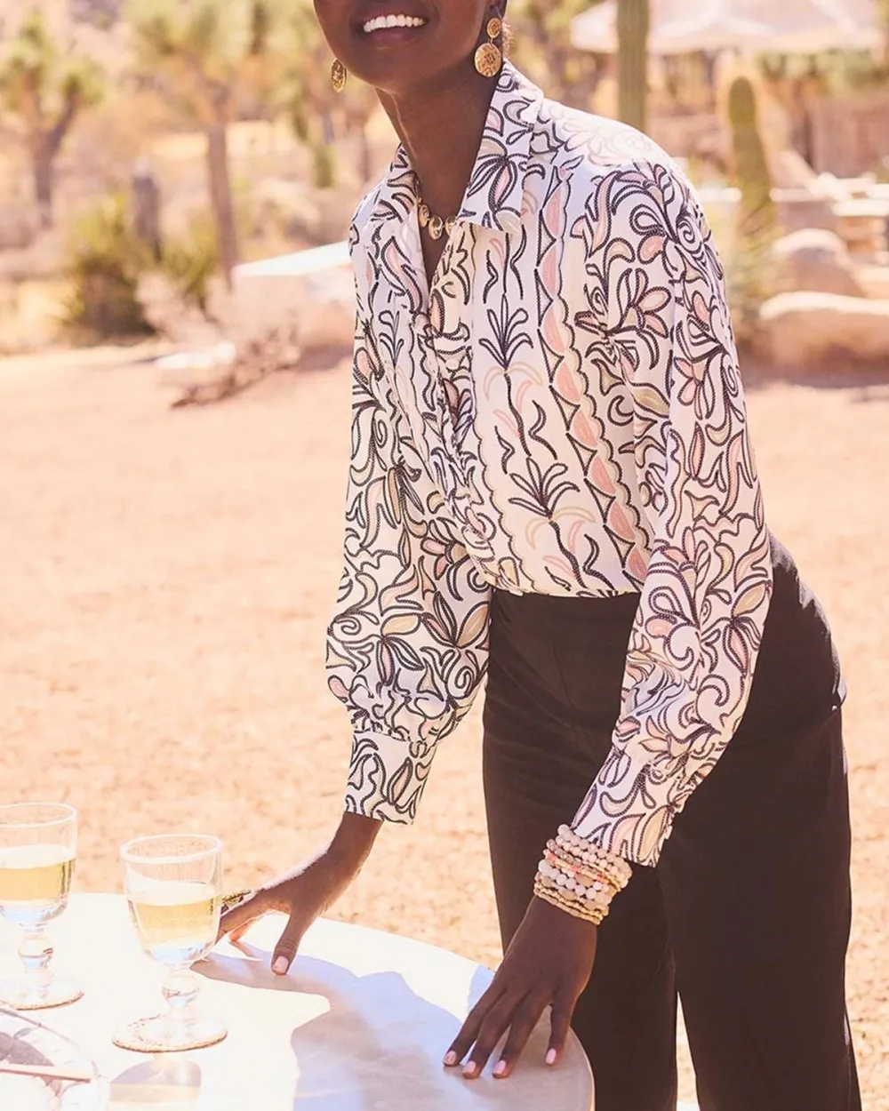 Faux Silk Floral Collared Shirt