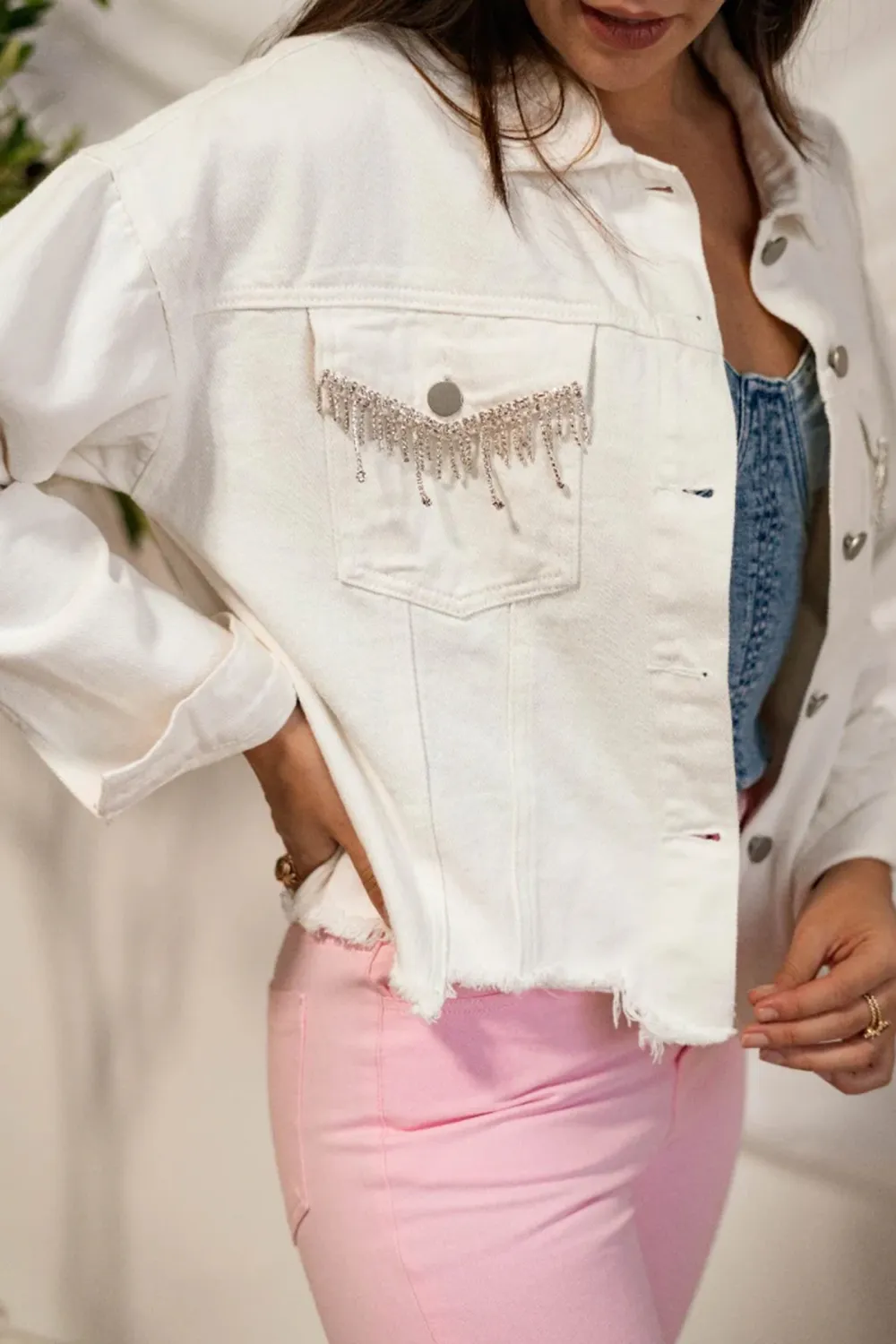 Raw Hem Button Up Jacket