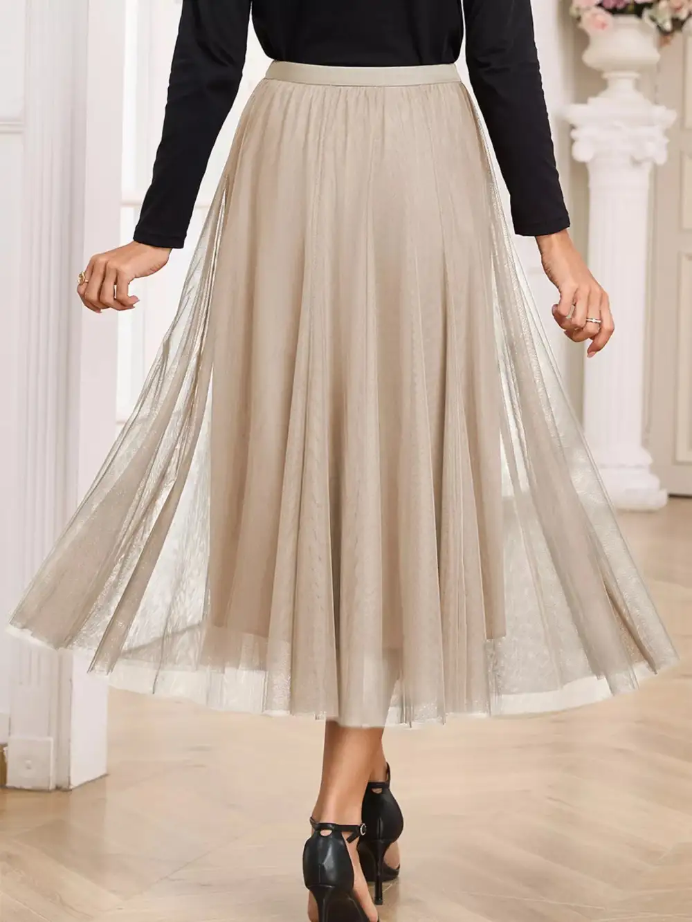 Mesh Tulle Midi Skirt