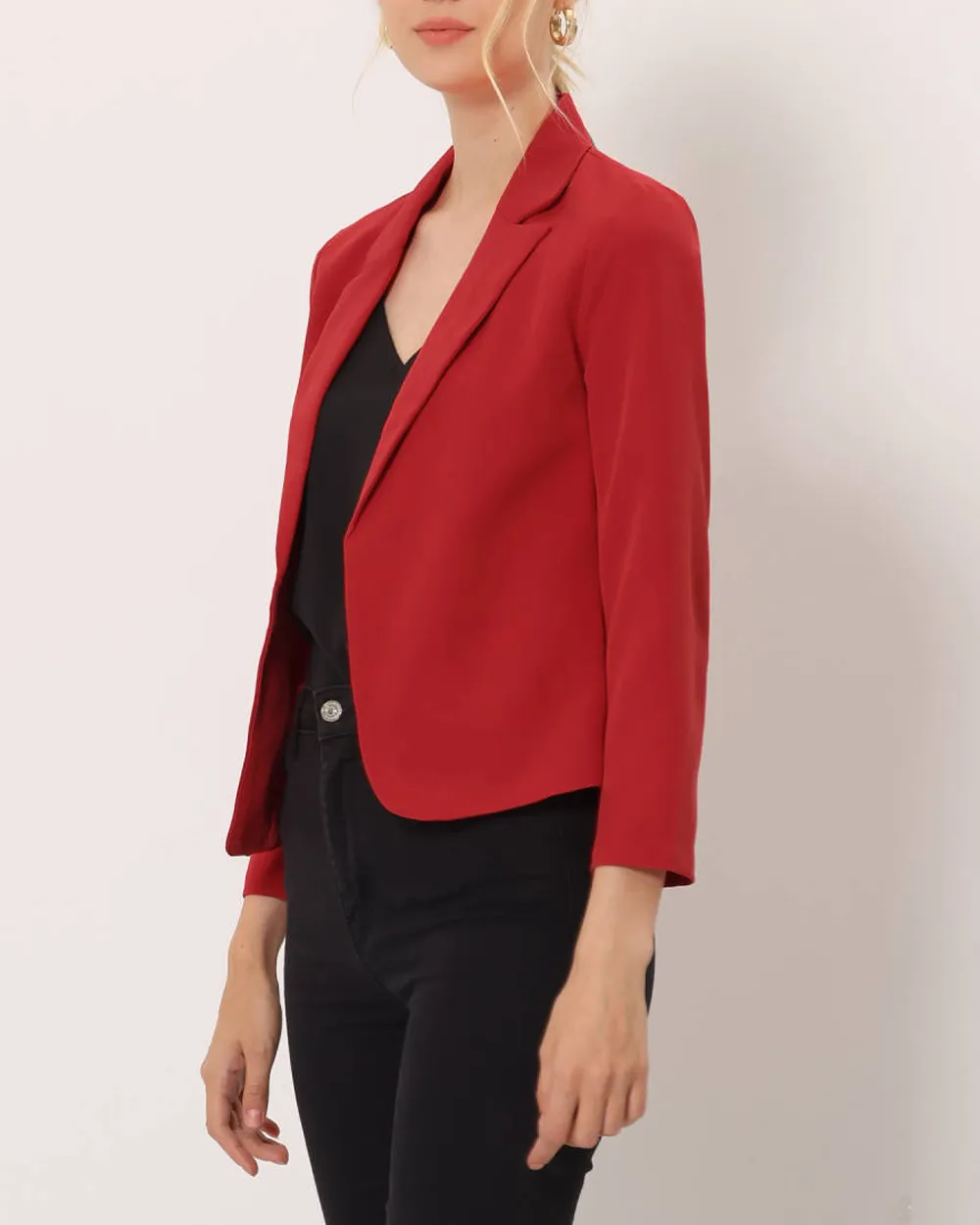 Open Front Crop Suit Blazer Jacket