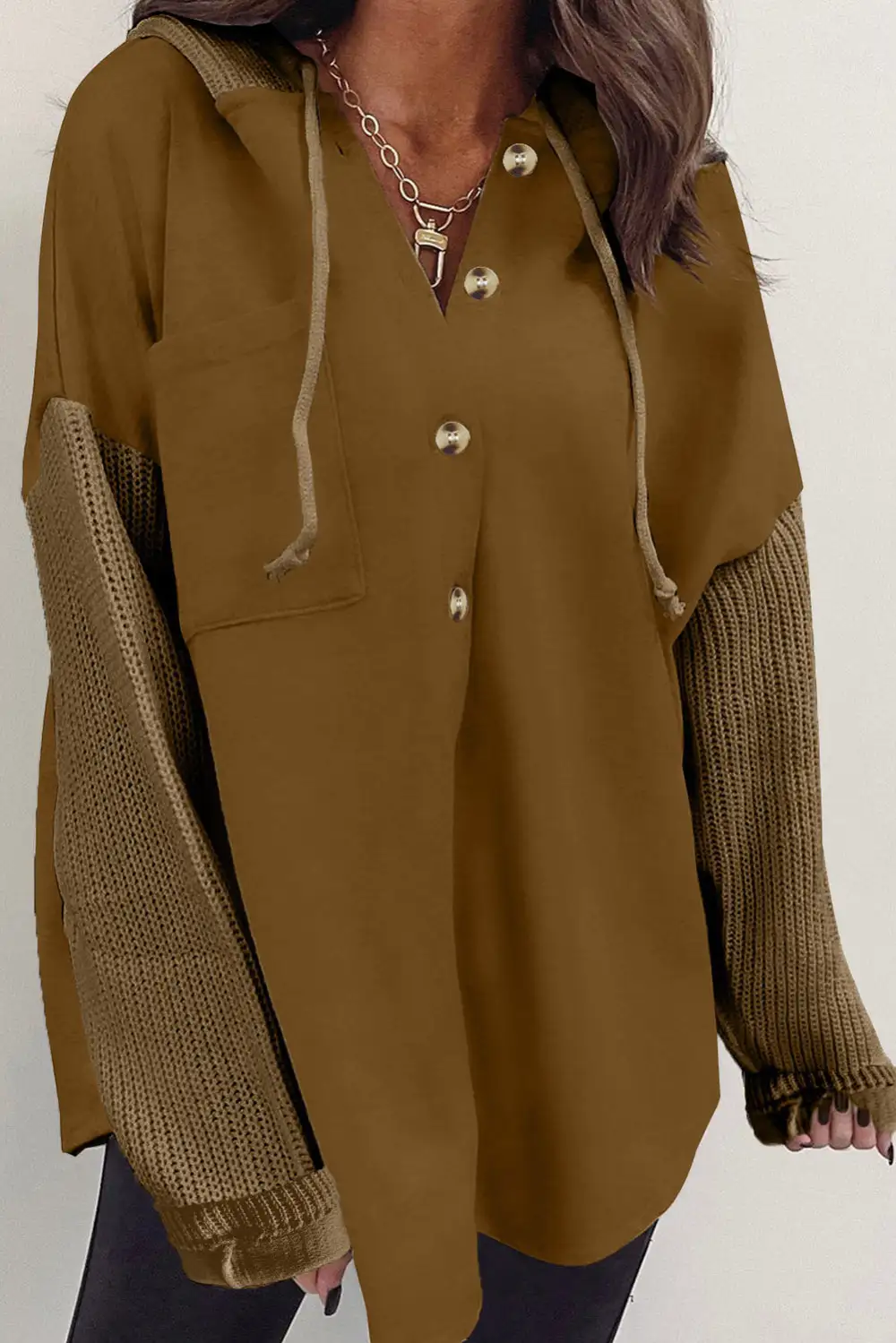 Button Front Contrast Detail Hooded Jacket