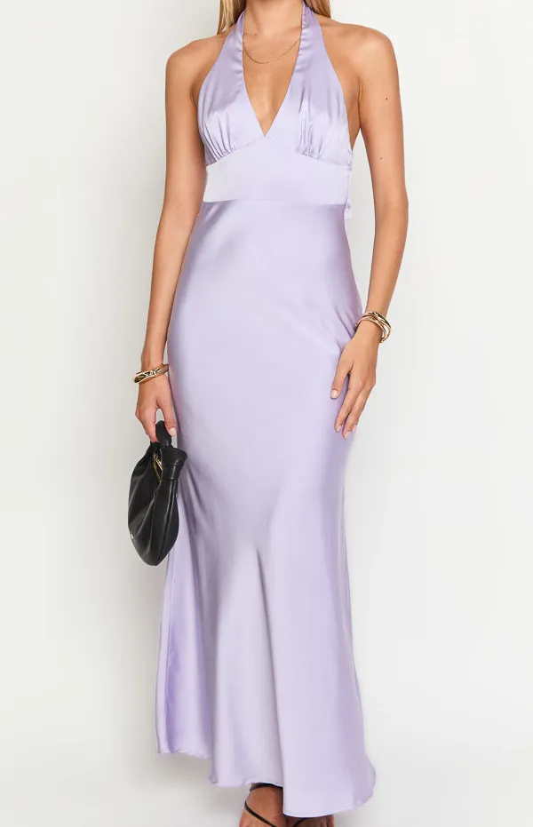 Soft Satin Halter Halter Neck Maxi Dress