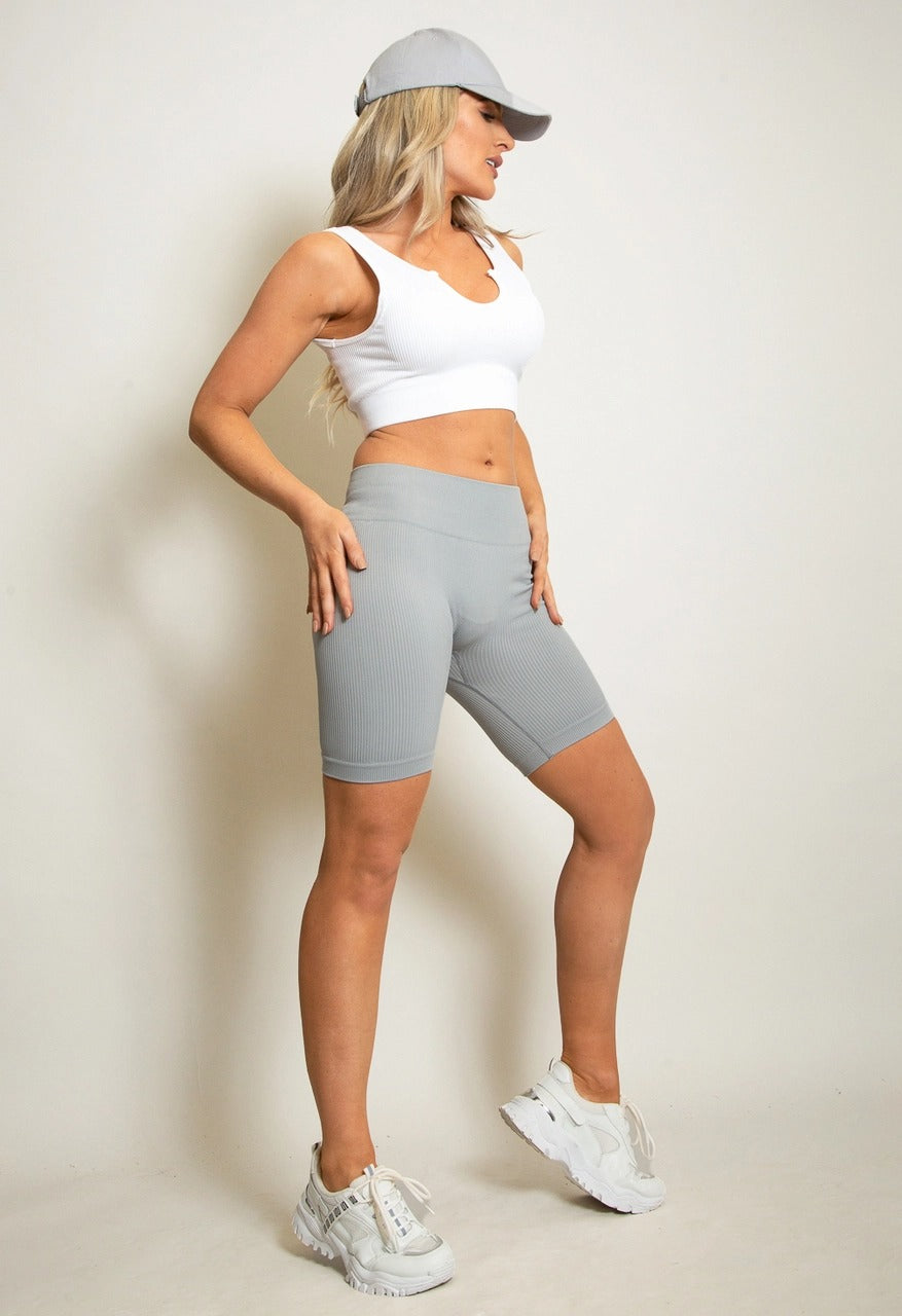 High Waist Ribbed Cycling Shorts - Leona