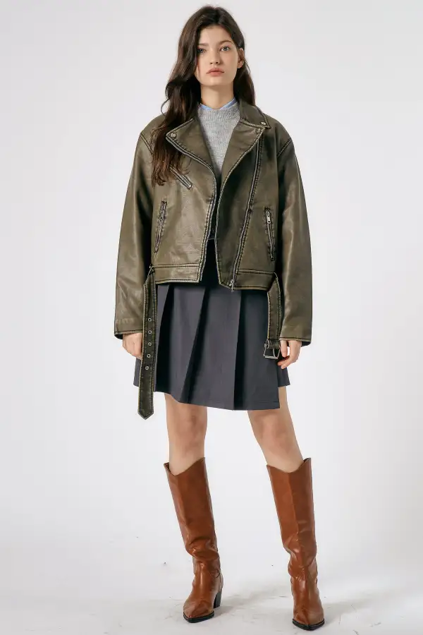 Celina Washed Faux Leather Jacket