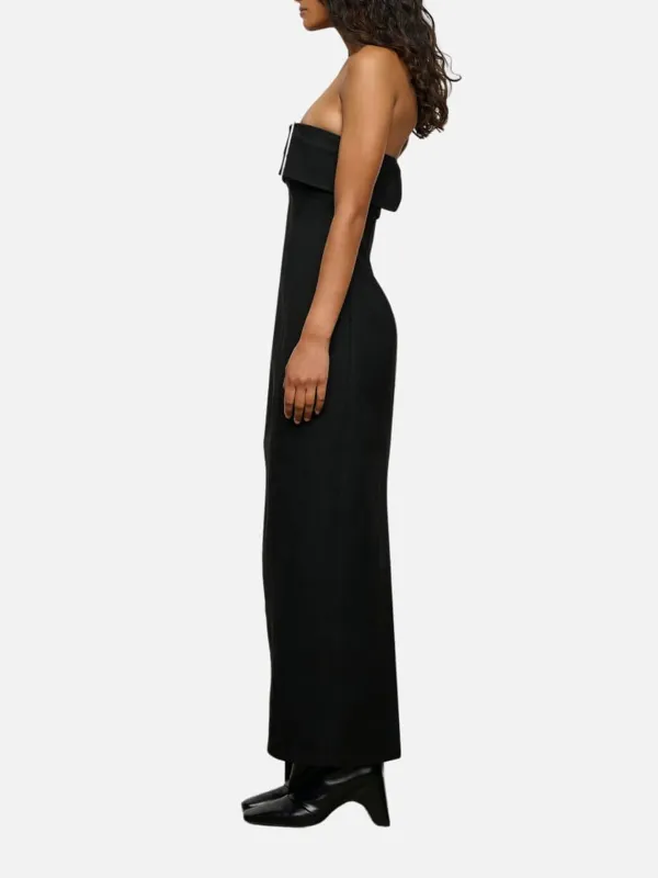 Metal Buckle Straight Neck Dress