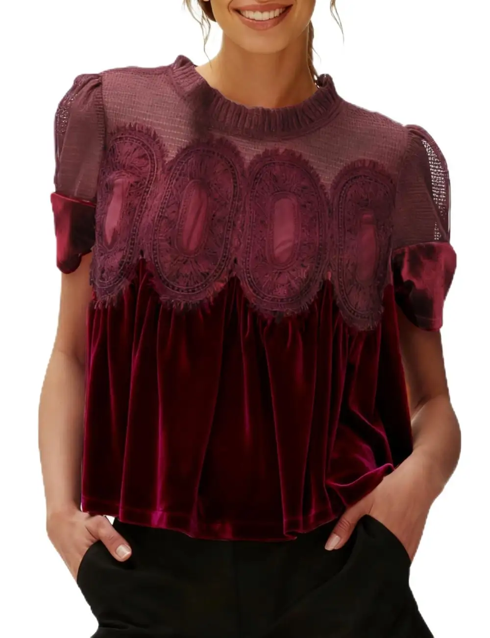 Mesh Embroidered Crewneck Top