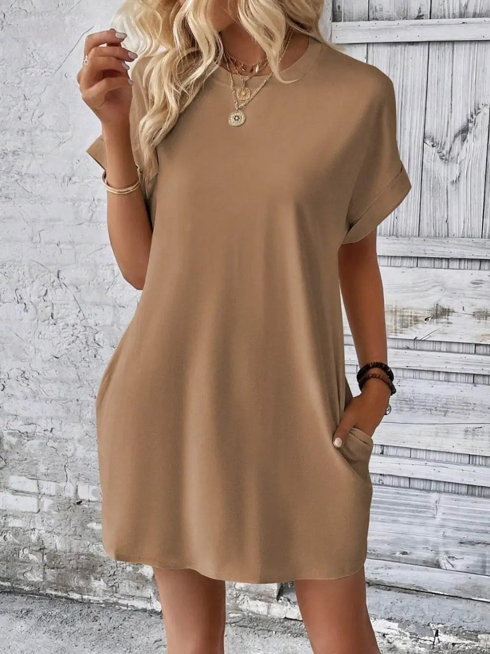 Easy Fit Round Neck Short Sleeve Mini Dress
