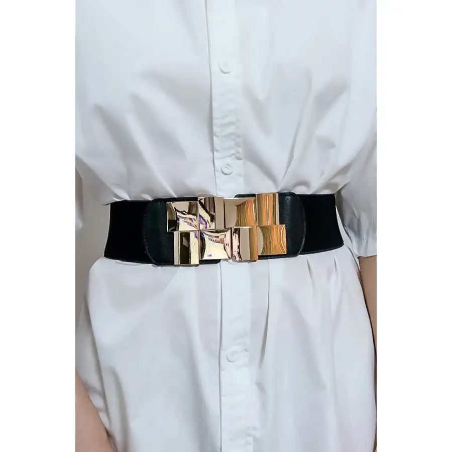 Everyday Geometric Buckle Elastic Wide Belt