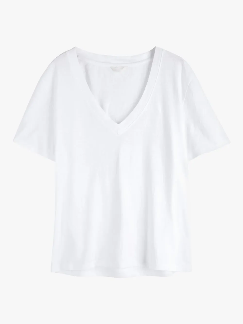 Plain Deep V-Neck Linen Blend T-Shirt