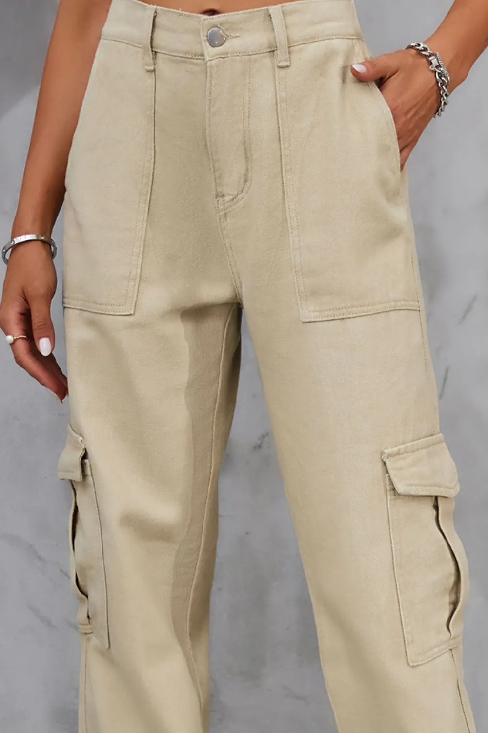 Buttoned High Waist Jeans With Pocket