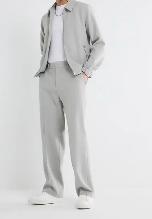 Men's Grey Striped Lapel Jacket