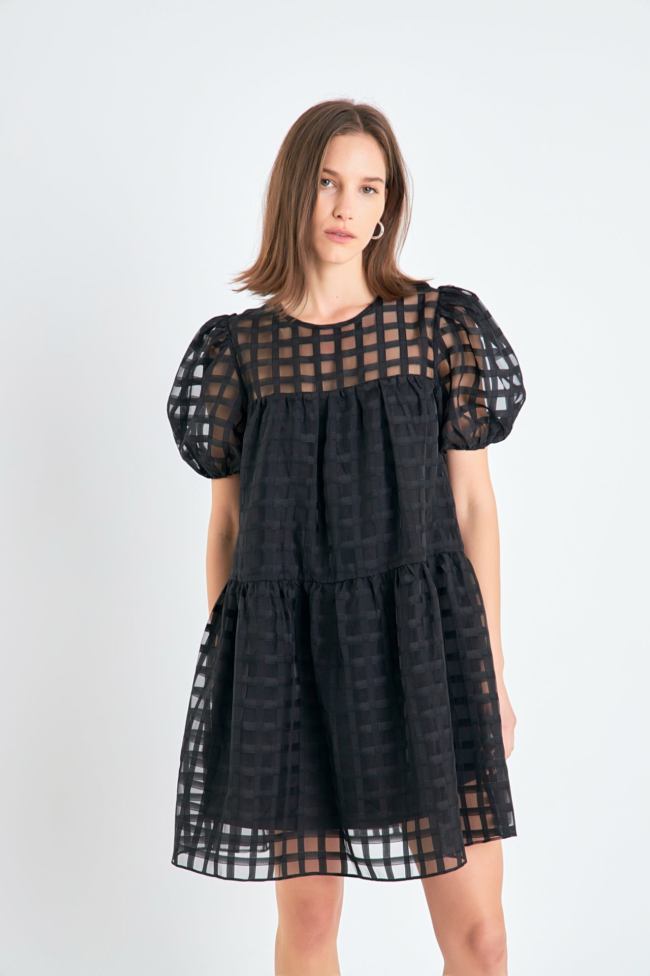 Gridded Organza Mini Dress