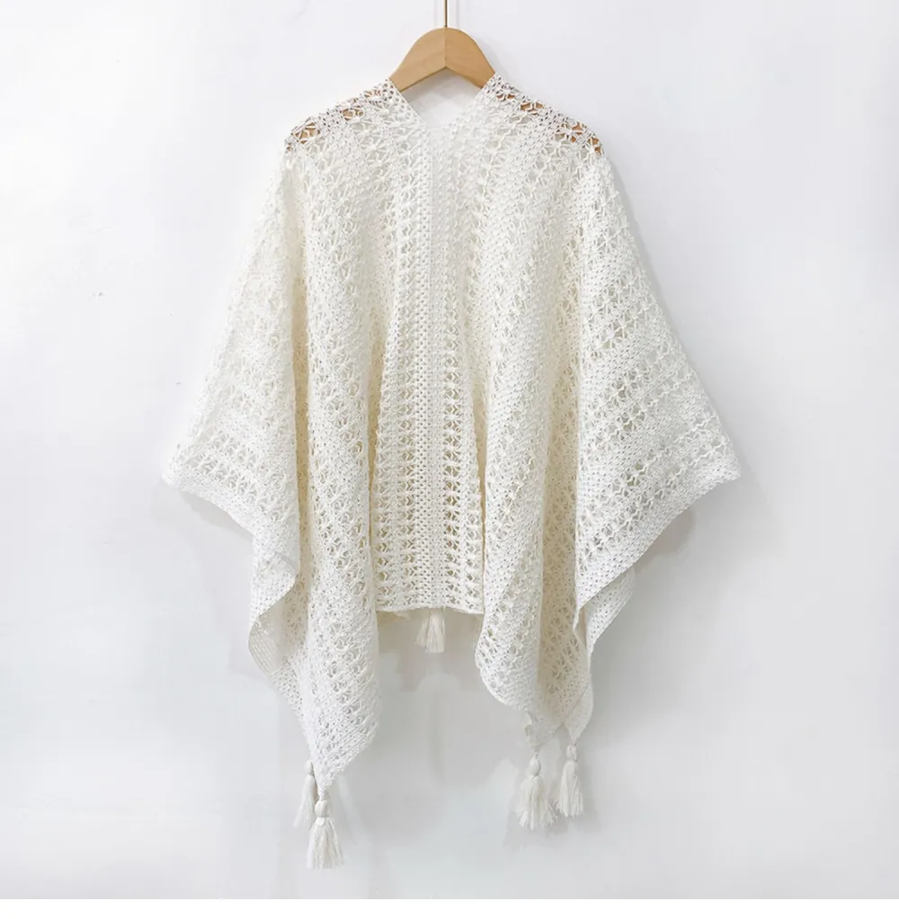 Retro Ethnic Holiday Style Knitted Fringed Cardigan Thin Spring And Autumn Shawl