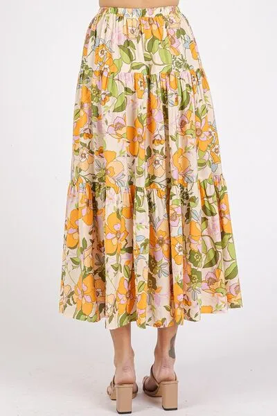Flower Print Elastic Waist Skirt