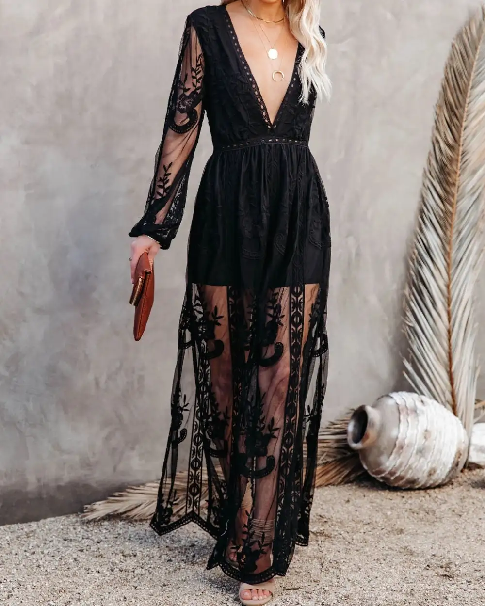 Mystical Moonlight Lace Boho Maxi Dress