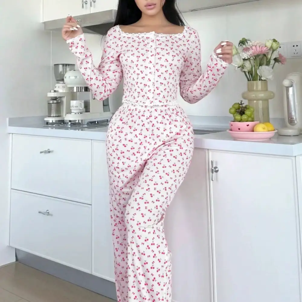 Lace Trim Loungewear Pajama Set