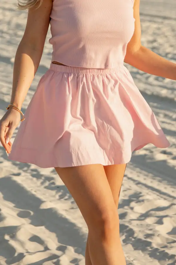 Elastic Waist Cotton Blend Flowy Skirt