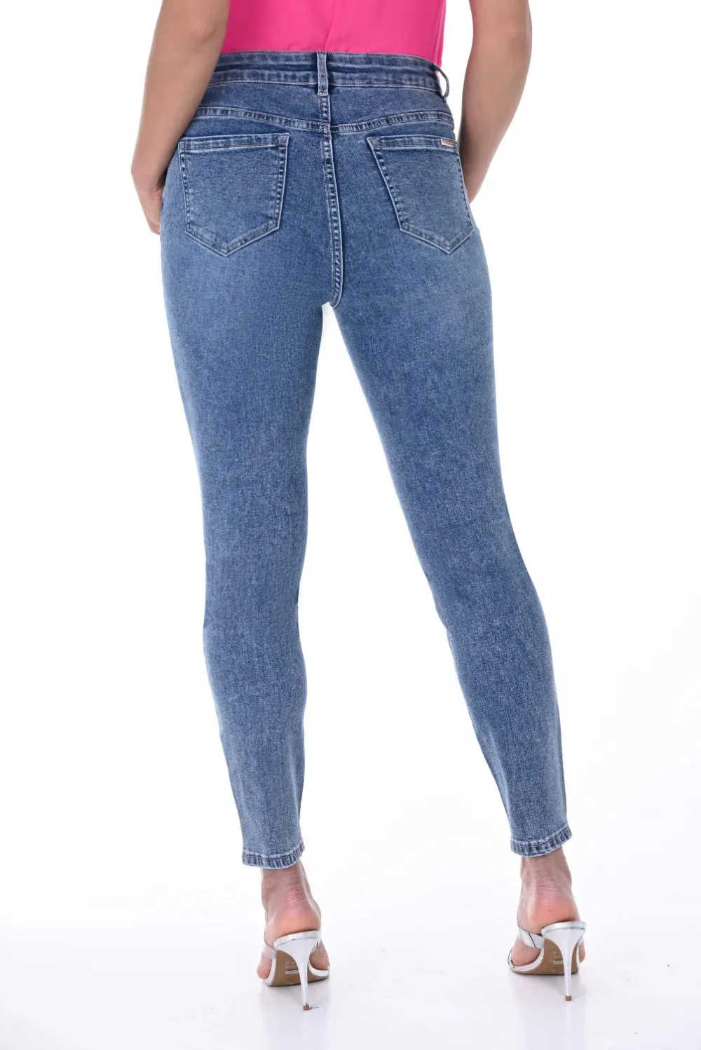 Embroidered Love Motif Blue Denim Jeans
