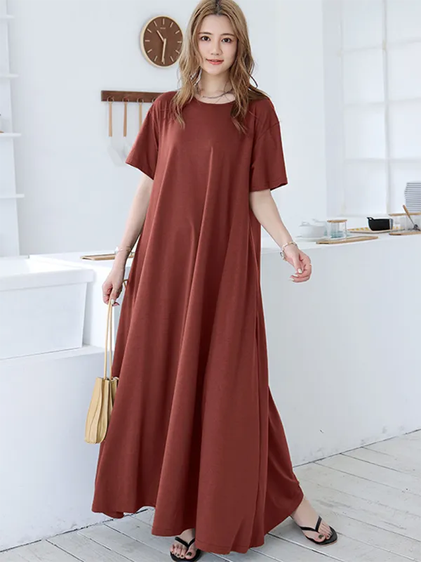 Simple Sleeve Neck Maxi Dress