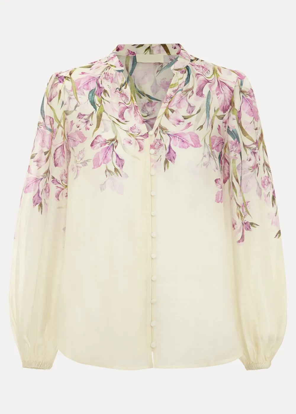 Skin-Friendly Breathable Linen Pink Printed Ladies Shirt