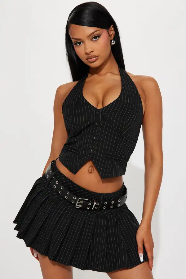 Turning Heads Pinstripe Skirt Set - Black/White