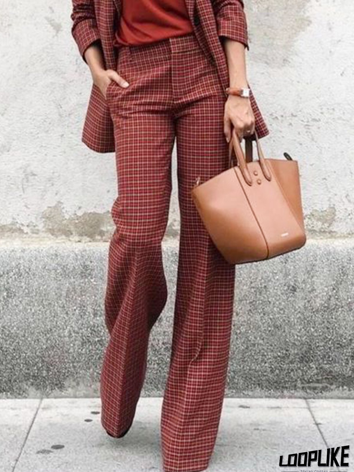 Formal Checked/Plaid Straight Leg Pants