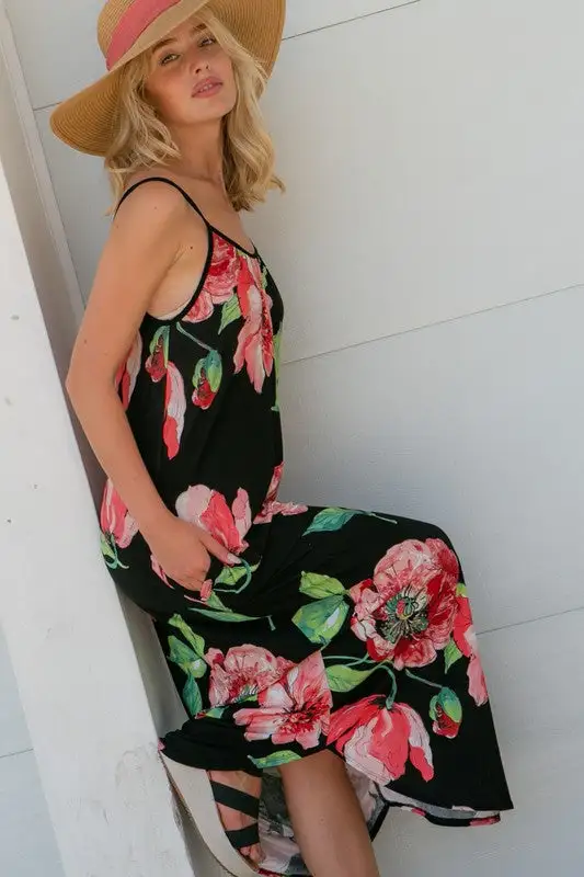 FLORAL HALTER POCKET MAXI DRESS