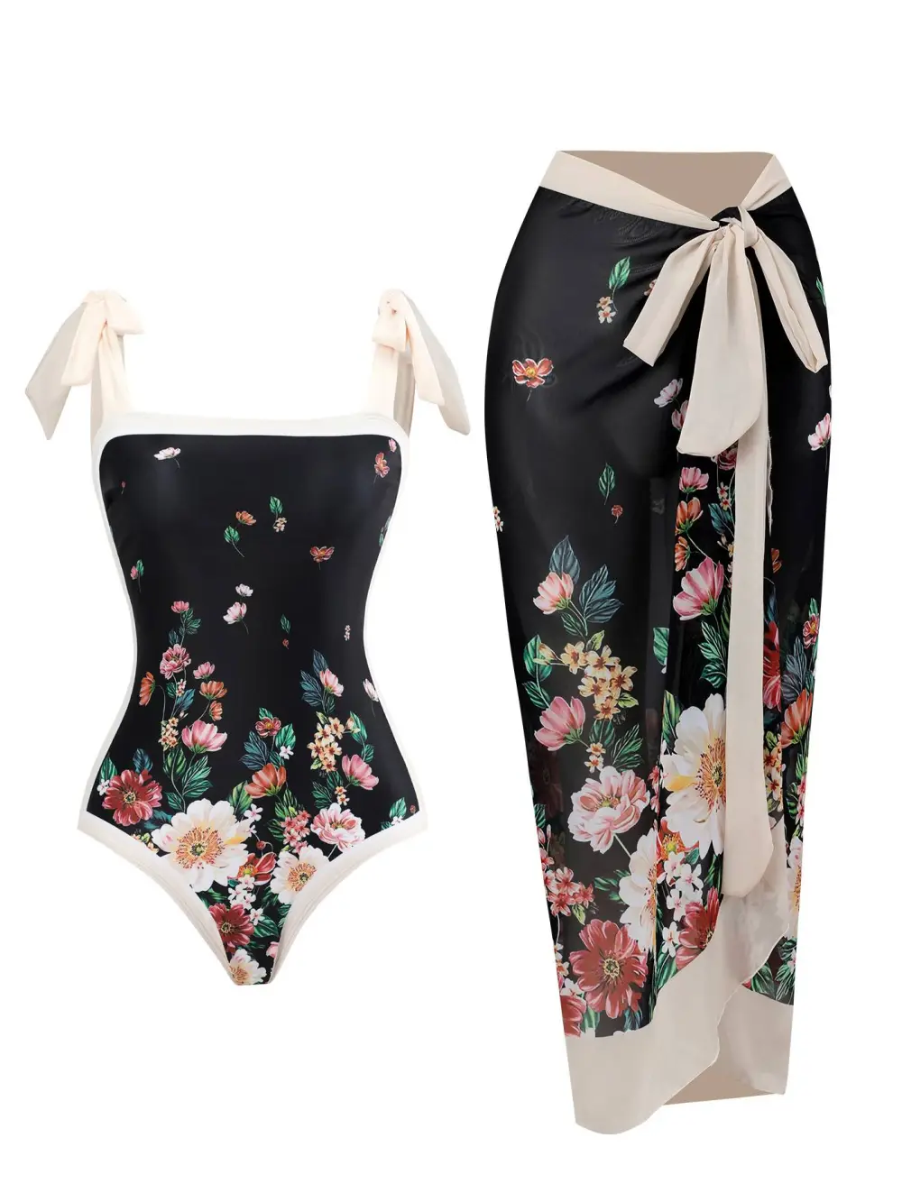 Women’s One-Piece Chiffon Swimsuit Chiffon Skirt Two-Piece Set